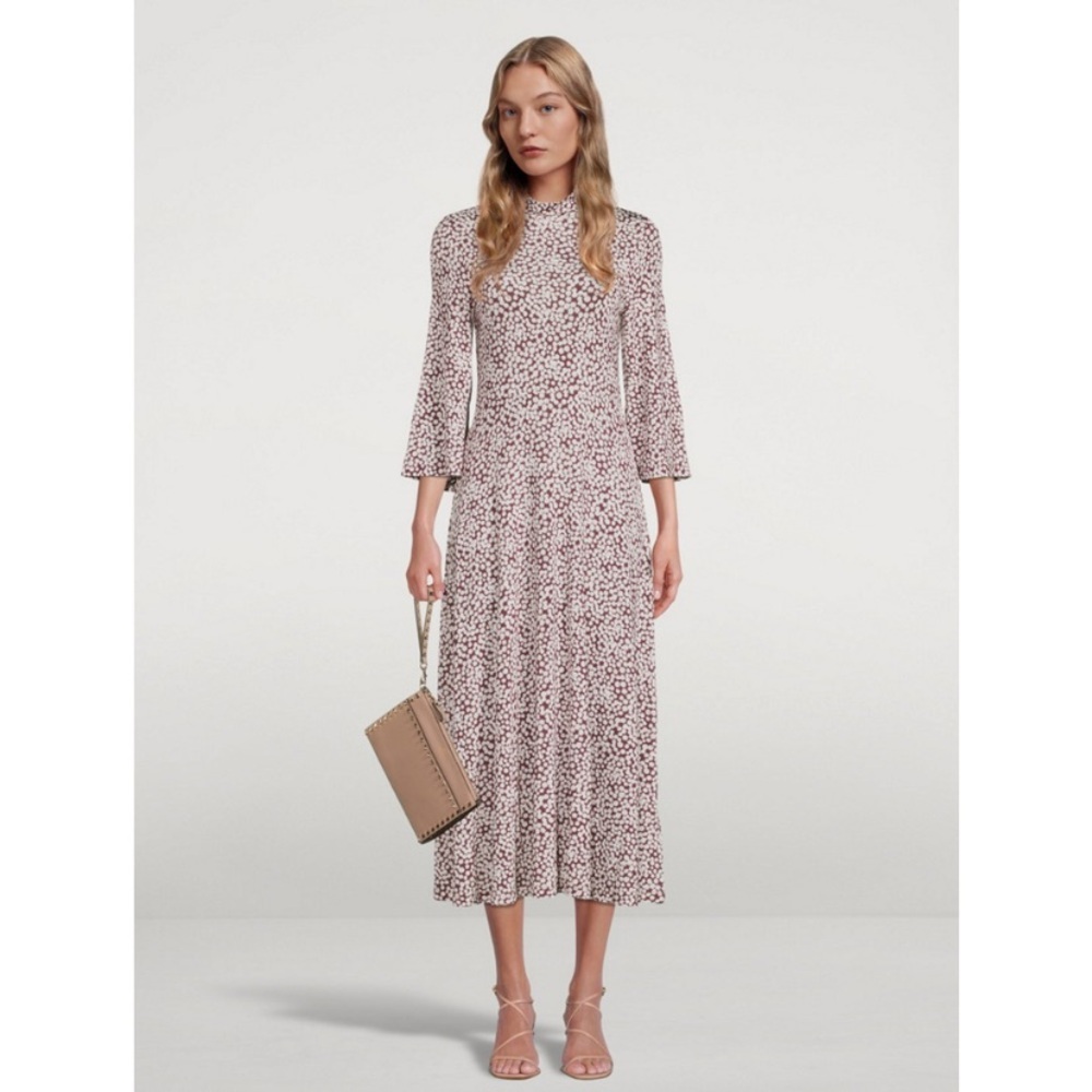 Samsoe Samsoe || Fritta Jersey Midi Dress‎ Stretch Floral Brown Medium
